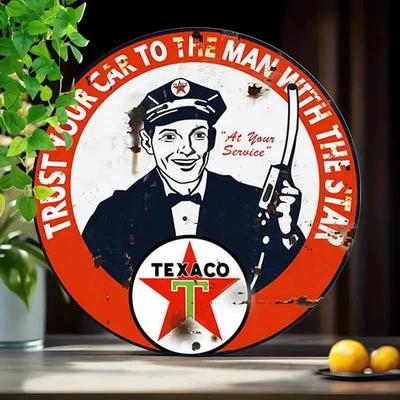 Letrero redondo resistente a la intemperie de aluminio TEXACO GASOLINA ESTILO RETRO GARAJE HOMBRE CUEVA ACEITE Foto 1 de 2