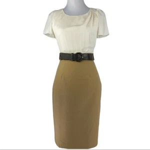 Tahari ASL Damen neu mit Etikett hellbraun Kim Seide Bleistift Business Karriere Kleid Größe 2/C33 - Bild 1 von 9
