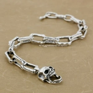 925 Sterling Silver Handmade Skull Bone Bracelet Charms Punk Jewellery 8W008C - Picture 1 of 16