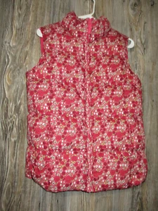 Lands End Kids Girls Size Large 14 Puffe Vest Pink Floral sleeveless pockets - Picture 1 of 7