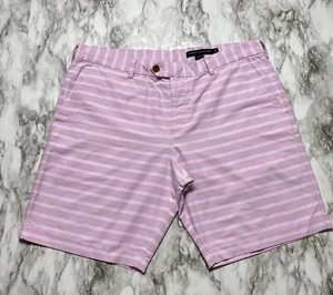 FRENCH CONNECTION Mens Shorts Size 38 Pink Striped Button Fly Chino - Picture 1 of 10