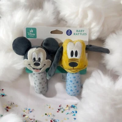 Disney Bebé Mickey Mouse y Goofy Paquete de 2 Suave Mimoso Bebé Sonajero Set Lovie Peluche Foto 1 de 4