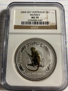 2004 Gilt Australia Silver Lunar Series Year Of  Monkey 🐒 NGC MS70 Super-Rare🙉 - Picture 1 of 2
