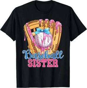 Baseball Sister Funny Baseball Ice Cream Drip Big Sister T-Shirt - Picture 1 of 4