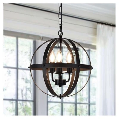 Vintage Globe Pendant 3-Light Chandelier Light Fixture 12.59" Farmhouse Black - Image 1 of 4
