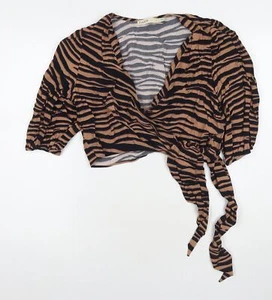 Oasis Womens Brown Geometric Viscose Wrap Blouse Size 12 V-Neck - Picture 1 of 10