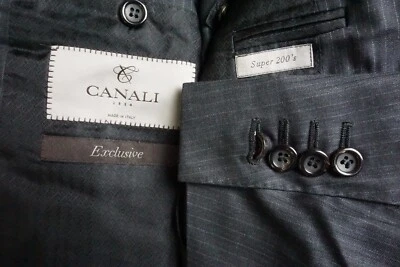 Exclusivo Canali ACTUAL Gris Carbón Rayas S200s 2 Piezas Traje Chaqueta Pantalones 46L Foto 1 de 4
