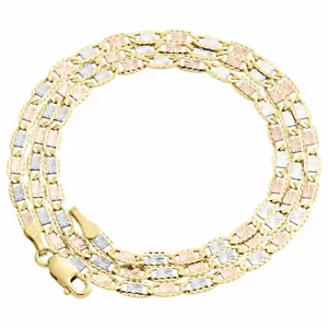 Real 10K Tri-Tone Gold Solid Valentino Link Chain 2.75mm Necklace 16 - 24 Inches - Picture 1 of 9