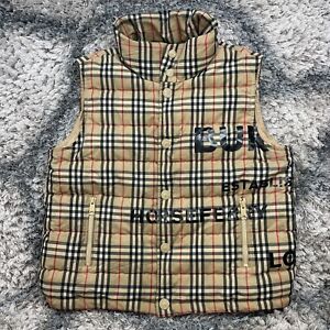 Burberry Horseferry Vintage Check Down Puffer Vest Gilet Beige Men’s Size XL