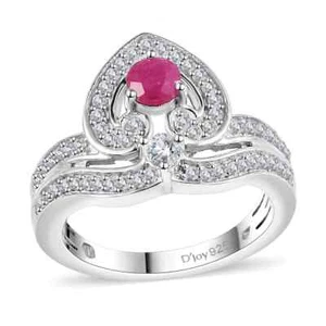 1.00ctw Premium Montepuez Ruby & Zircon Ring Rhodium Plated Sterling Size 9 - Picture 1 of 6