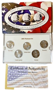 2001 State QuarterPlatinum Edition Set of 5 coins includes original box and COA. - Picture 1 of 4