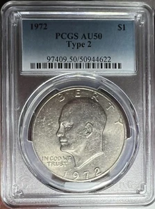 1972 P Type 2 Eisenhower Ike Dollar PCGS AU50 - Key to the Ike Series - Picture 1 of 2