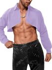 Wdirara Mens Muscle Long Raglan Sleeve Open Front Super Crop Half Top Shirt
