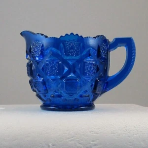 SUMMIT ART GLASS OLD QUILT aka CHECKERBOARD COBALT BLUE GLASS CREAMER  MID356 - Picture 1 of 3