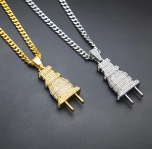 24"men's stainless steel electric thickened plug pendant necklace chain link - Bild 1 von 4