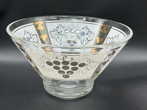 Anchor Hocking GOLDEN GRAPE Large Bowl for Chips White Gold Leaf VTG MCM Glass - Picture 1 of 10