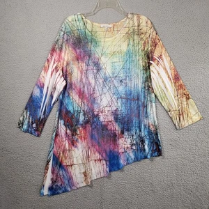 Jess and Jane Tunic Top Womens 1X Asymmetric Liquid Knit Rhinestones Artsy USA - Picture 1 of 14