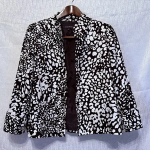 Blazer Evan Picone bianco/nero macchie aperto davanti taglia 8 maniche lunghe con polsini - Foto 1 di 16