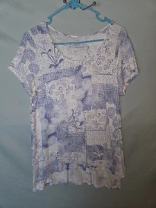 Pure Jill Gr. M Petite Leinenmischung Blau Blumen Patchwork Print Boho Top T-Shirt  - Bild 1 von 11