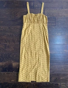 ASOS Eyelet Yellow Midi Dress Ruched Top Sz. 2 - Picture 1 of 9