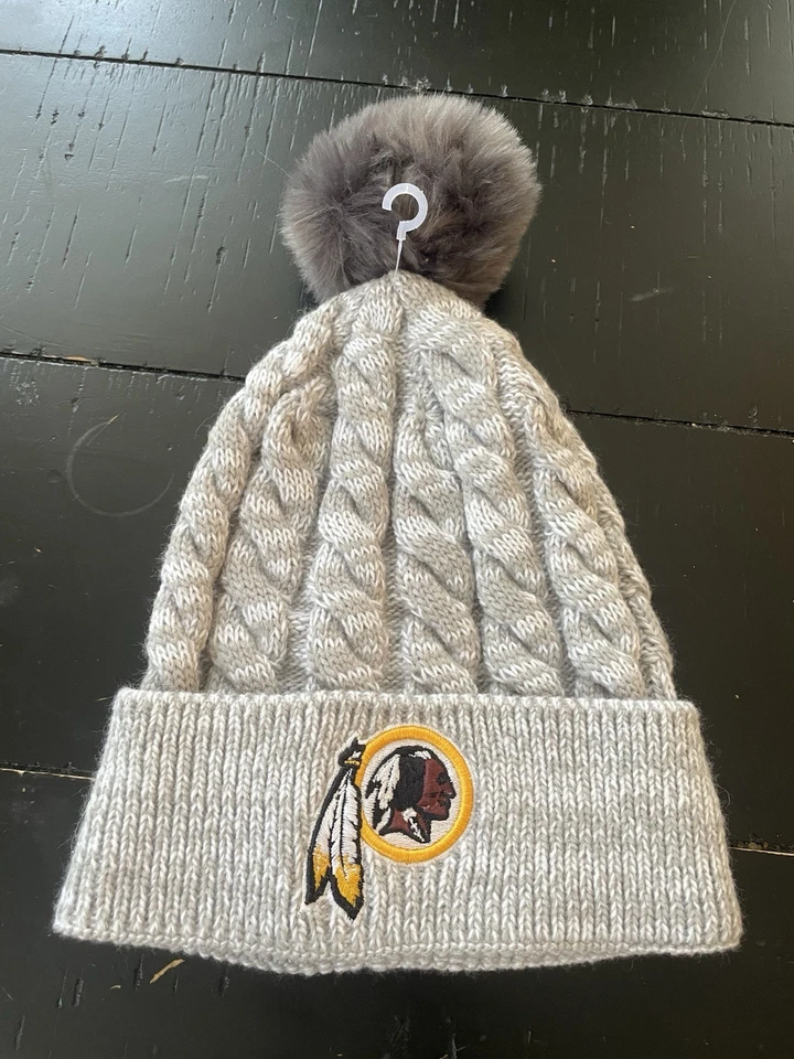 NFL Washington Commanders women Grey cable knit Beanie with Pom Pom  - Image 1 of 4
