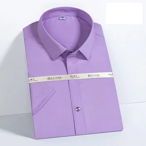 Mens Dress Shirts Short Sleeves Formal No Iron Elastic Bamboo Casual Shirt Tops - Picture 1 of 18