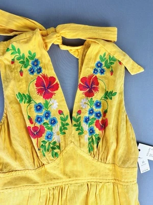 Anthropologie X Tracy Reese Women’s 8P Floral Embroidered Gold Maxi Dress NEW - Image 1 of 4