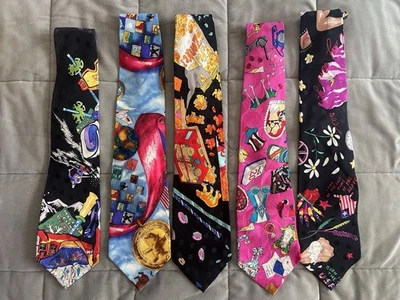 Lot of 5 Nicole Miller Vintage 1990s Silk Ties lingerie, Ski, Olympics, Snacks - Image 1 of 4