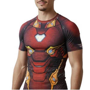 Herren Iron Man Avengers Kurzarm Kompression Oberteil Gym T-Shirt Größe L - Bild 1 von 7