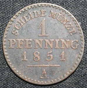 Lippe-Detmold 1 Pfenning Coin 1851 A Berlin KM# 260 German States Germany One - Picture 1 of 2