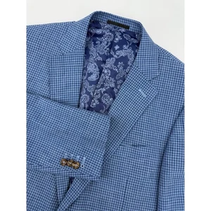 Dormeuil Suit Mens 42 Blue Gingham Wool Linen Blazer Pants 35x31 Luxury Bespoke - Picture 1 of 21