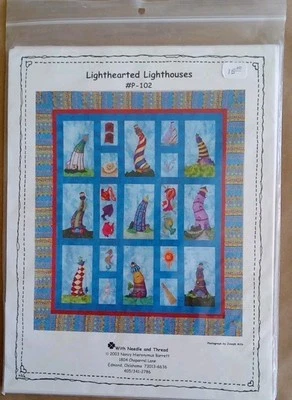 Lighthearted Lighthouses, Large Ocean Beach Throw Quilt Pattern,  61"x68" New - Image 1 of 4