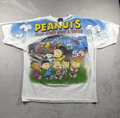 Vintage 90s Y2K Jeff Gordon AOP Nascar Racing Snoopy Men’s XL White T-Shirt Rare - Image 1 of 4