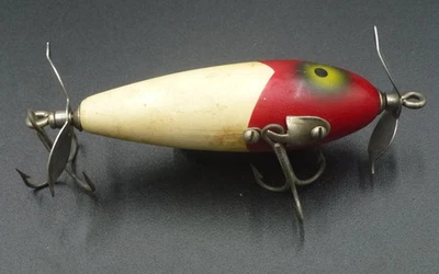 South Bend Spin-l-Diddee white/red wooden fishing lure 1950s/60s - FREE SHIPPING - Image 1 of 3