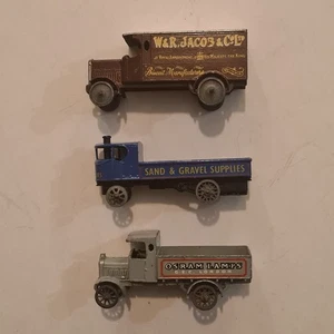 3 modelos de camiones Matchbox MOY Jacob's, Osram, arena y grava si antaño 1950s - Imagen 1 de 5