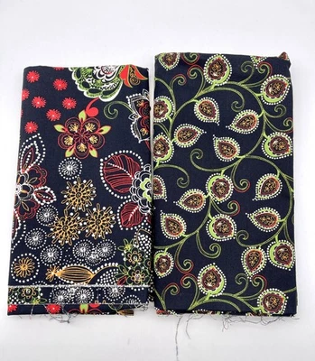 2011 Blank Quilting Bright Florals on Black Fabric 2 Print Bundle - 1 yd + 1 yd - Image 1 of 3