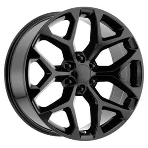 24" Gloss Black fit GM Wheels SET Fit Chevy 1500 Tahoe GMC Yukon Snowflake Rims - Picture 1 of 2
