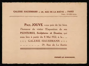 Invitation. Exposition Paul Jouve. Galerie Haussmann. 1922. Paris - Picture 1 of 3