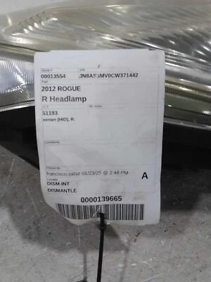 Used Right Headlight Assembly fits: 2012 Nissan Rogue xenon HID Right Grade A Foto 1 de 4