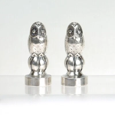 Antiguo coctelero de sal y pimienta Georg Jensen de plata esterlina búho modelo No. 36 Foto 1 de 4
