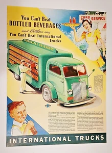 Vintage Original 1940 International Trucks Green Beverage Truck Waitress 11x14 - Picture 1 of 1