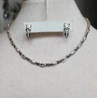 Vintage Set Silver X and O Necklace & Pierced Earrings