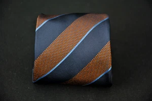 NWOT Kiton Silk Tie Brown Blue Stripes 1425RB - Picture 1 of 6