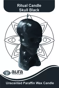 BLACK SKULL IMAGE 5.5" CANDLE VELA CRANEO CUELLO NEGRO WICCA PAGAN SPELL HOODOO - Picture 1 of 2