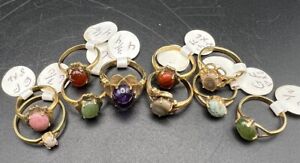 Lot of 10 Gold Filled Genuine Stone Rings 10K - various sizes