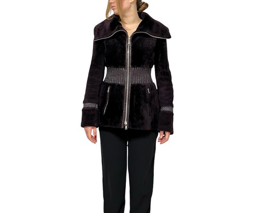 Cappotto donna Prada Ovis Ariete pelle di pecora tinta pelliccia pelle soprabito viola taglia 42
