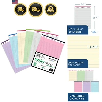 Recycled Legal Pads 50 Sheets Assorted Colors 6 Pack Note Taking Journals - Image 1 of 4