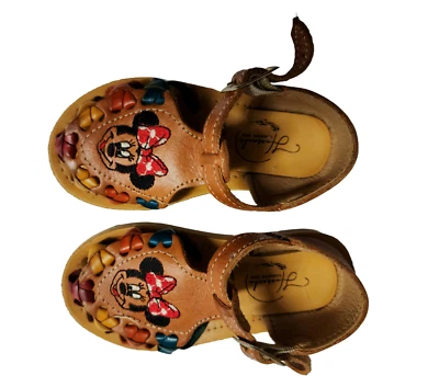 Sandalias de cuero para niña Huarache hechas a mano bordadas multicolor ratón talla 6C Foto 1 de 4