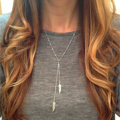 Collar colgante de plumas enchapado en plata/dorado de joyería de moda para mujer 39-3 Foto 1 de 4