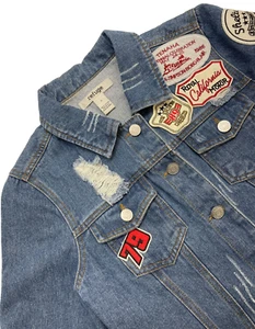 Refuge Button Up Jean Jacket With Patches Womans S Denim - Picture 1 of 14